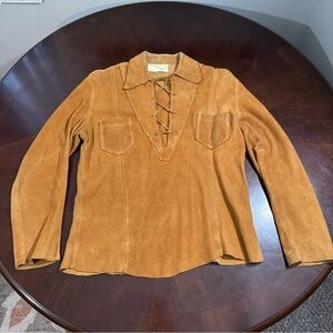 Tan Suede Lace-Up Shirt